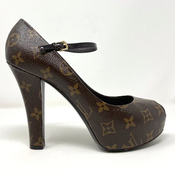 Retro Louis Vuitton Monogram Canvas Peep Toe Platform Pumps – Size 37.5 - Picture 3 of 10